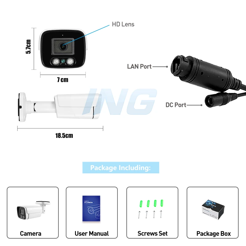 8MP Outdoor IP66 Waterproof POE 4K IP Camera UltraHD Bullet Type Metal White Security Camera Night Vision 5