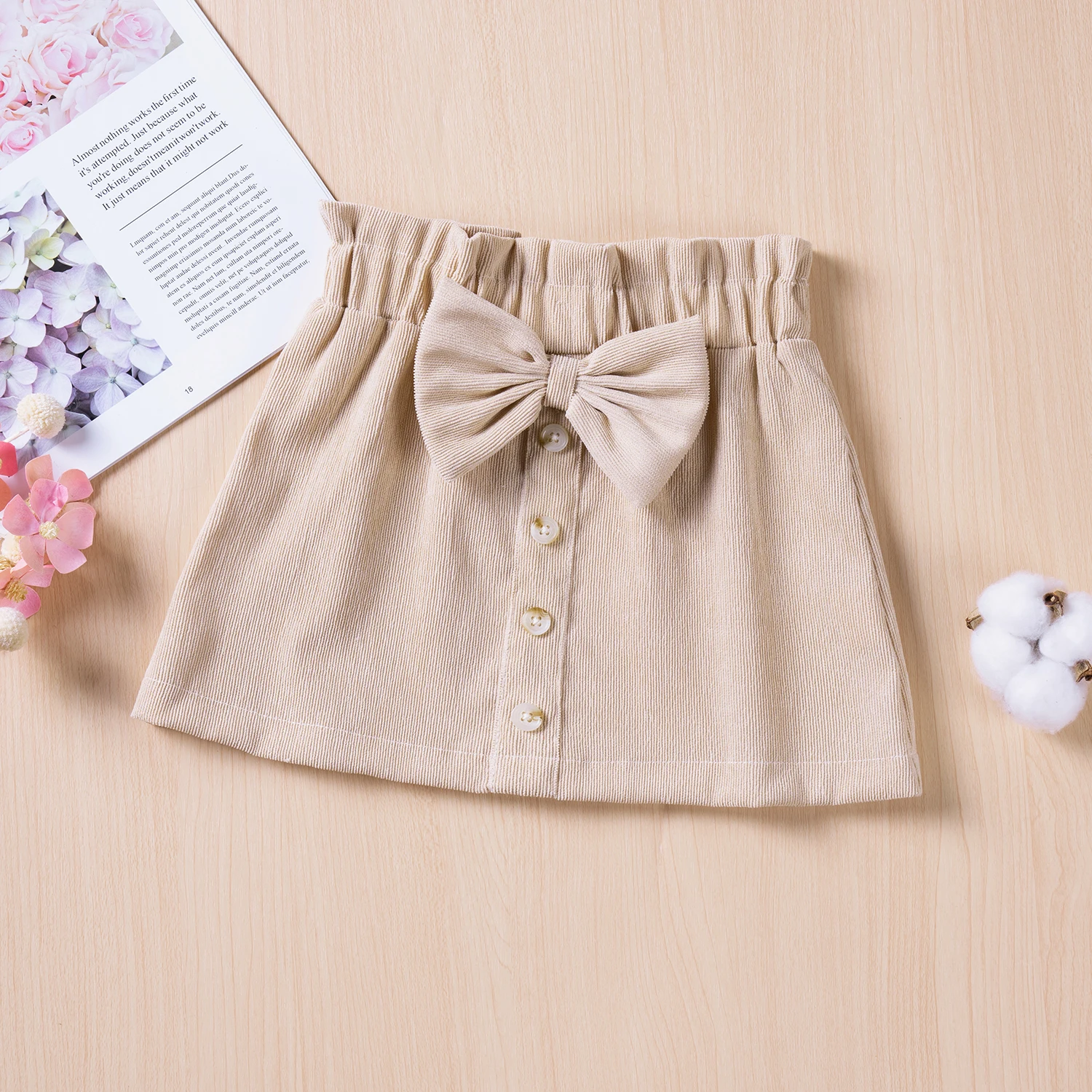 Children Skirts Girls Casual A-line Short Skirt Toddler Girls Solid Color Fashion Corduroy with Bow Kids Basic Button 1-6Y