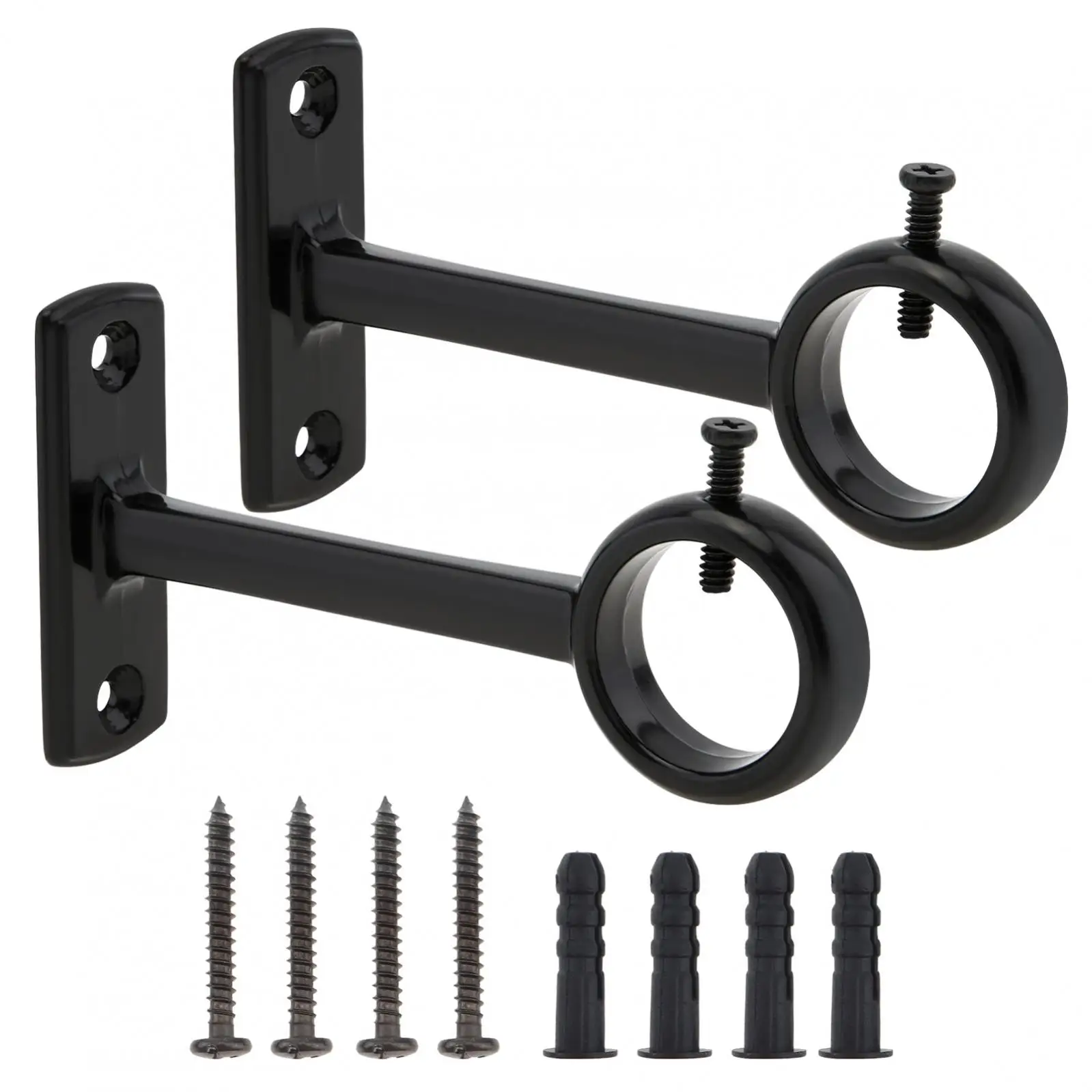2pcs Single Hole Aluminum Alloy Ceiling Mount Curtain Rod Bracket for 1 Inch Drape Pole with Adjustable Screw Rod Brackets Tools