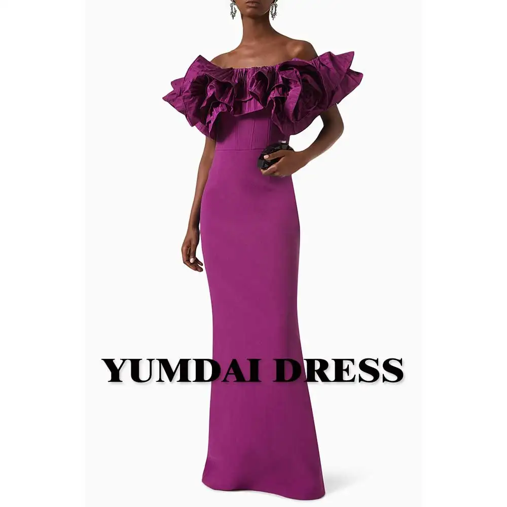 

YUMDAI Gorgeous Dark Purple Mother of the Bride Dress Skinny Mermaid Ruffle Formal Evening Gown 2024 Wedding Guest Party Dress