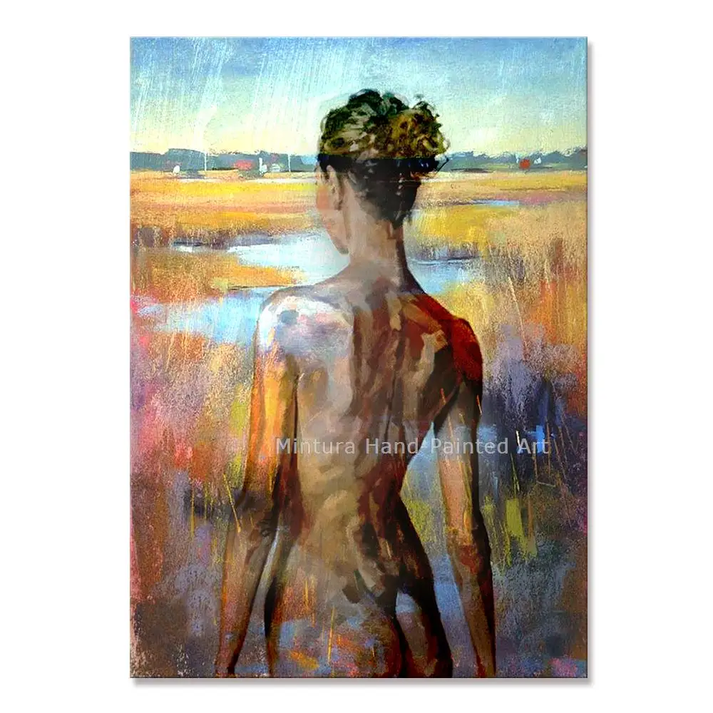

Mintura Hand-Painted Sexy Girl Oil Painting On Canvas,Handmade Figure Modern Abstract Art Wall Pictures For Room Home Decoration
