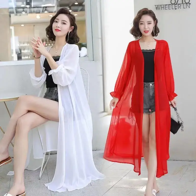 bathing suit wrap Ginzagirl Top Summer Air-Conditioning Soild Cotton Long Cardigan Sunscreen Clothes Lady Vintage Loose Literary Kimono Mori Girl summer beach maxi dresses