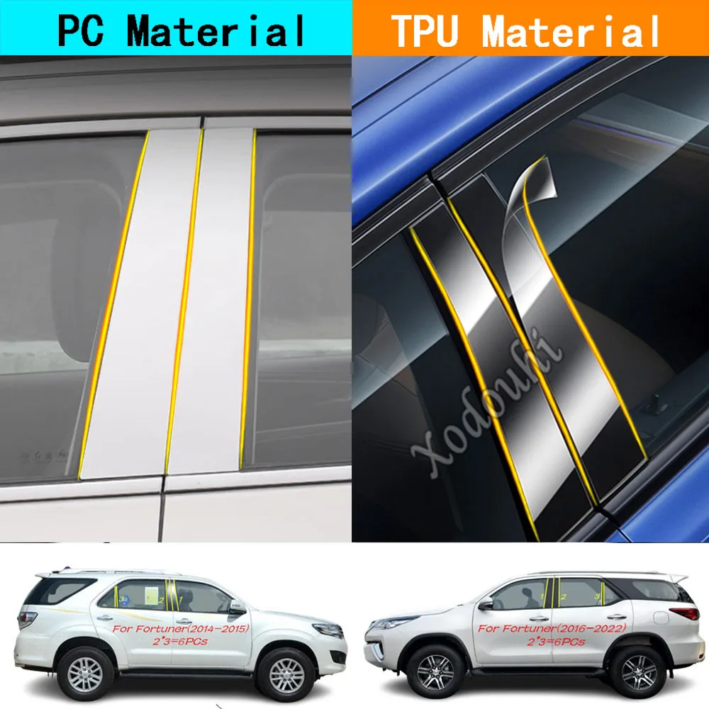 

Автомобильный ТПУ/глянцевый зеркальный столб крышка отделка двери окна молдинговая наклейка 6 шт. для Toyota Fortuner 2014 2015 2016 2017 2018-2022