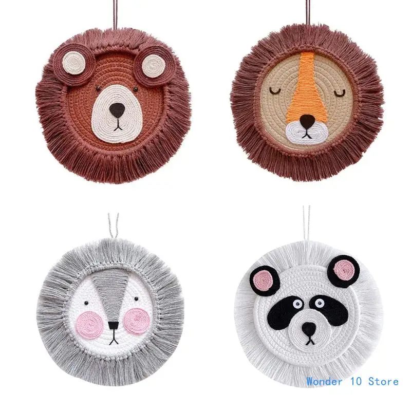

Nordic Hand Woven Cartoon Animal Hanging Decoration Cotton Rope Weaving Animal for Head Ornament Children Room Wall Pendant