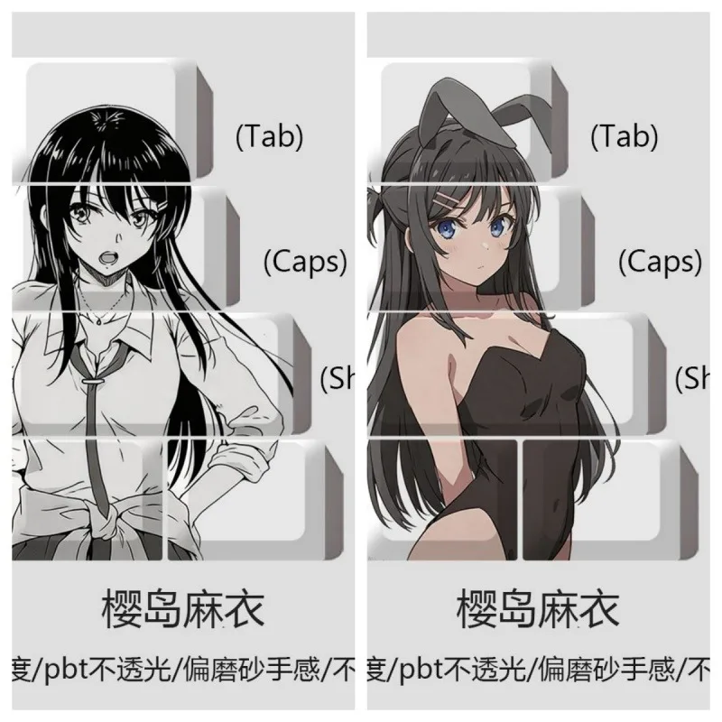 Keycaps a tema Mai Sakurajima per tastiera meccanica, in PBT, personalizzati, simpatici, accessori per tastiera da gaming PC, regali a tema cartoni animati