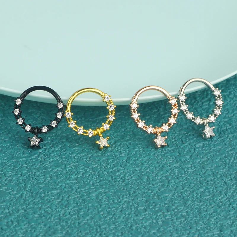 wholesales septum piercing jewelry star cz segment rings fake nose rings cartilage small hoop earrings tragus conch daith ear je