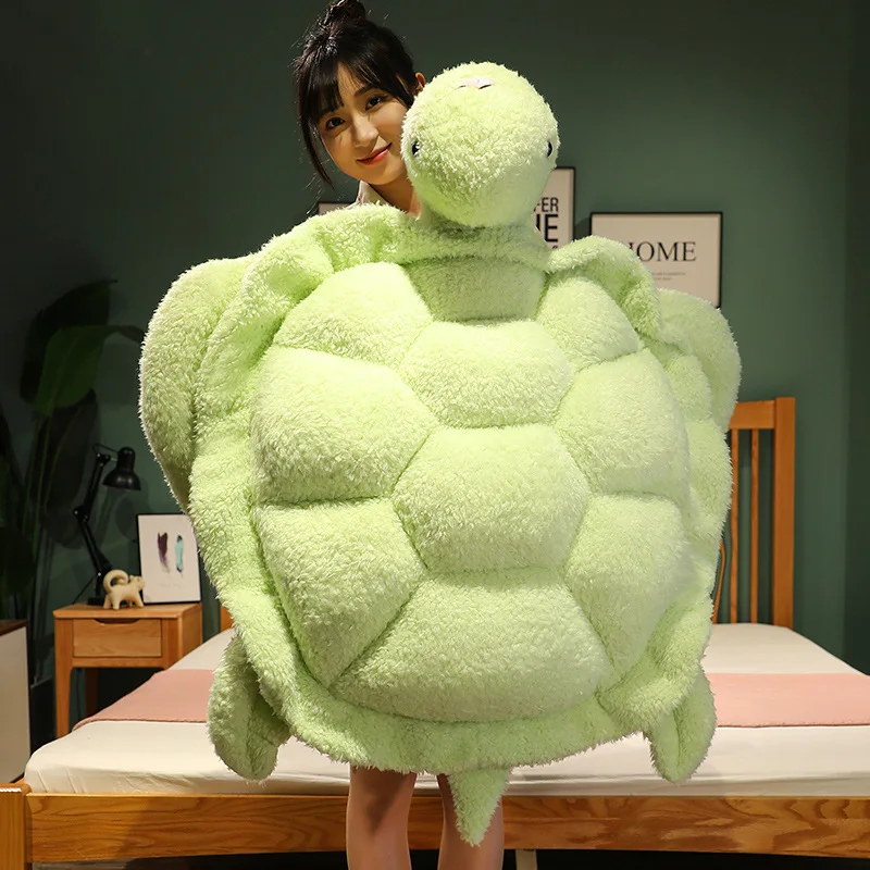 Simulation Cute Fluffy Soft Green Sea Turtle Plush Toys Cartoon Stuffed Animals Tortoise Sleeping Cushion Sofa Cushion Girl Gift