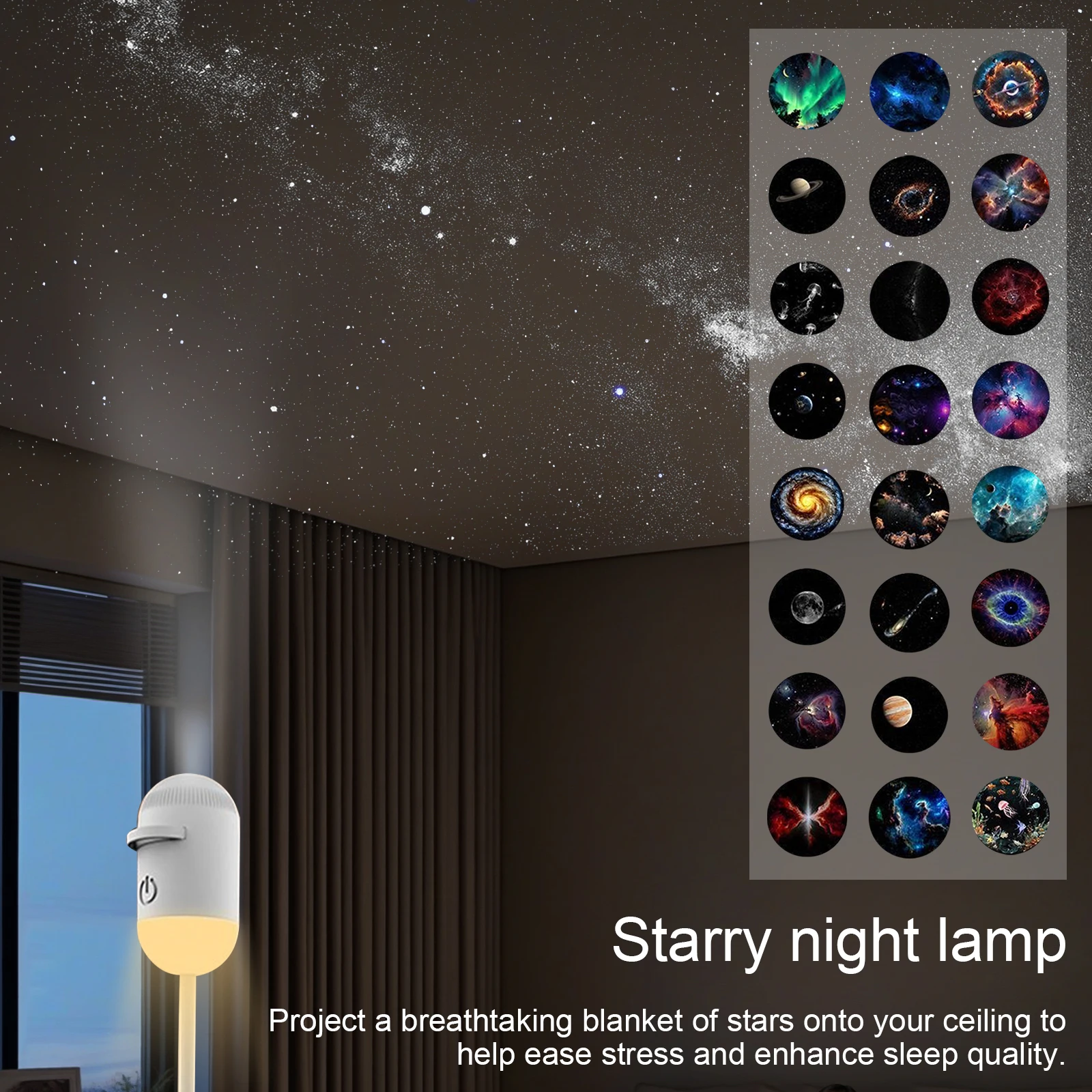 Compact Starry Night Ambient Lamp - USB-Powered Galaxy Projector