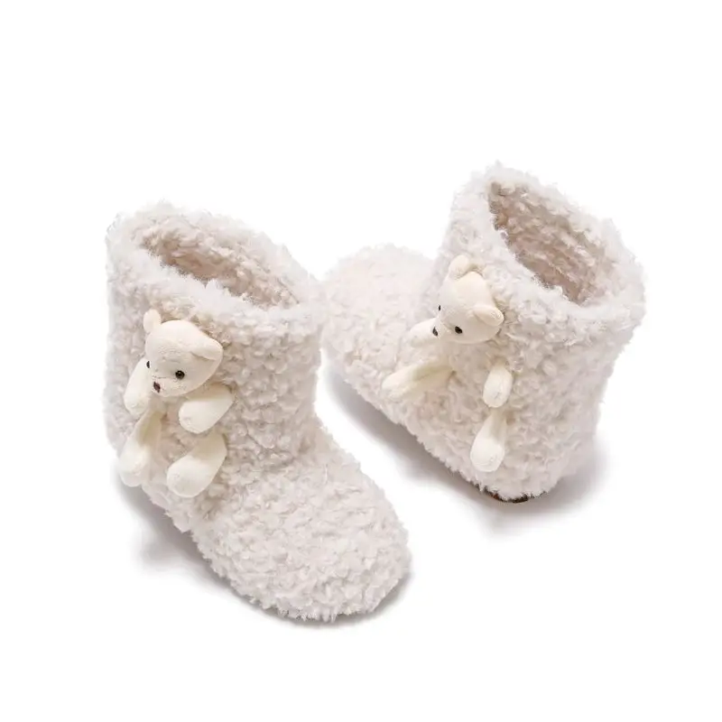 New Children Fashion Warm Boots Winter Cute Bear Toddlers Cotton Boots for Girls Sweet Furry Hairy Kids Fluffy Ankle Snow Boots