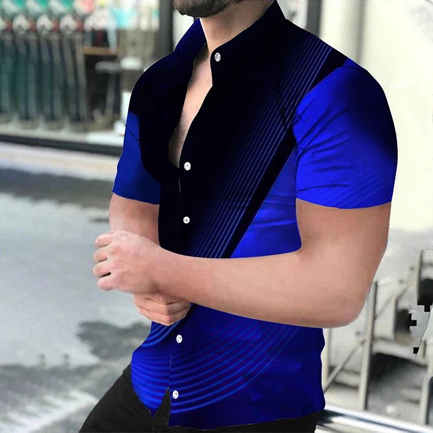 Summer Fashion Men's Social Shirts Oversized Casual Shirt Stripe Designer Print Short Sleeve Tops Mens Clothes Party Club Blouse