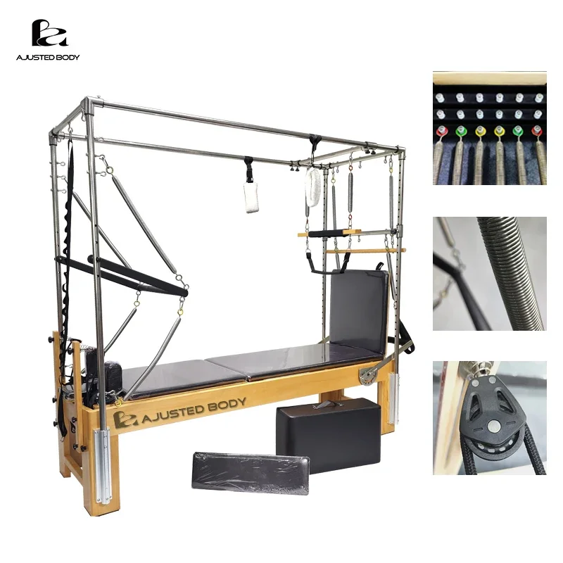 Three-in-one Multi-function Professional Wood Equipment Reformer Machine Oak Pilates Trapeze Table Cadillac Bed 2