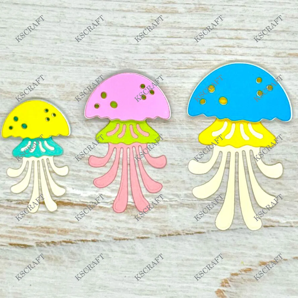 KSCRAFT 계층화 된 해파리 절단 다이 스텐실 DIY Scrapbooking 장식 엠보싱 DIY 종이 카드