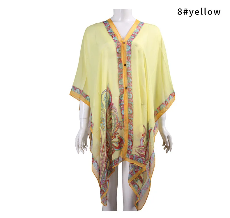 

Fashion Women Ponchos Capes Summer Sunshade Imitation Silk Button Shawl Sunscreen Shawl Gift Silk Scarf Shawl Cloak Yellow