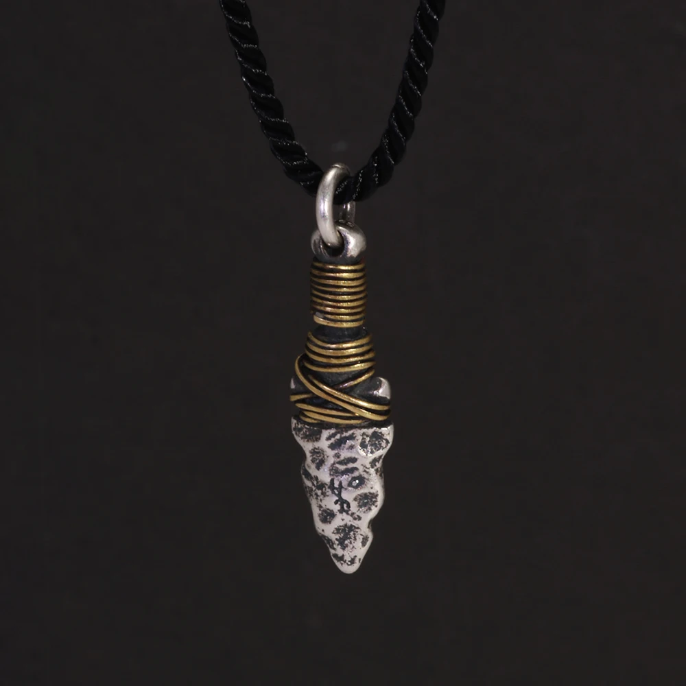 925 Sterling Silver Viking Spearhead Pendant for Men and Women Handcrafted Wrapped Brass Wire Charm Accessories Making Jewelry