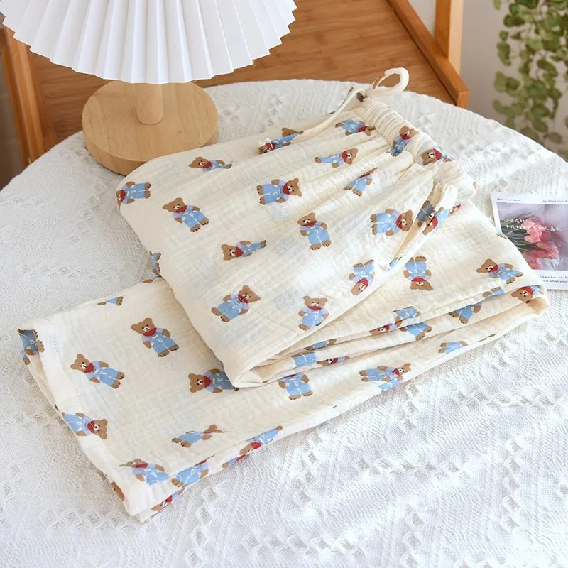 Tulip Summer Mosquito-Resistant Loose Thin Cartoon Cute Women's Sleepwear Pants Casual Home Leisure High Waist Long Pants_voghion.com