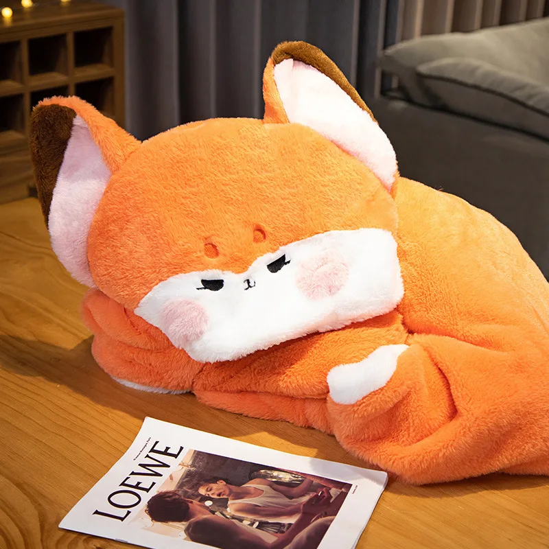 

Cute Hot Kawayi Fox Plush Soft Cloak Fox Cape Cartoon Cloak Coral Fleece Air Blankets Office Cute Nap Blanket Gift