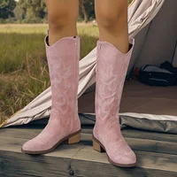 Western Cowboy Boots for Women - Knee High Wide Calf Cowgirl Boots with Classic Embroidered, Suede denim boots,Slip On Pointed T