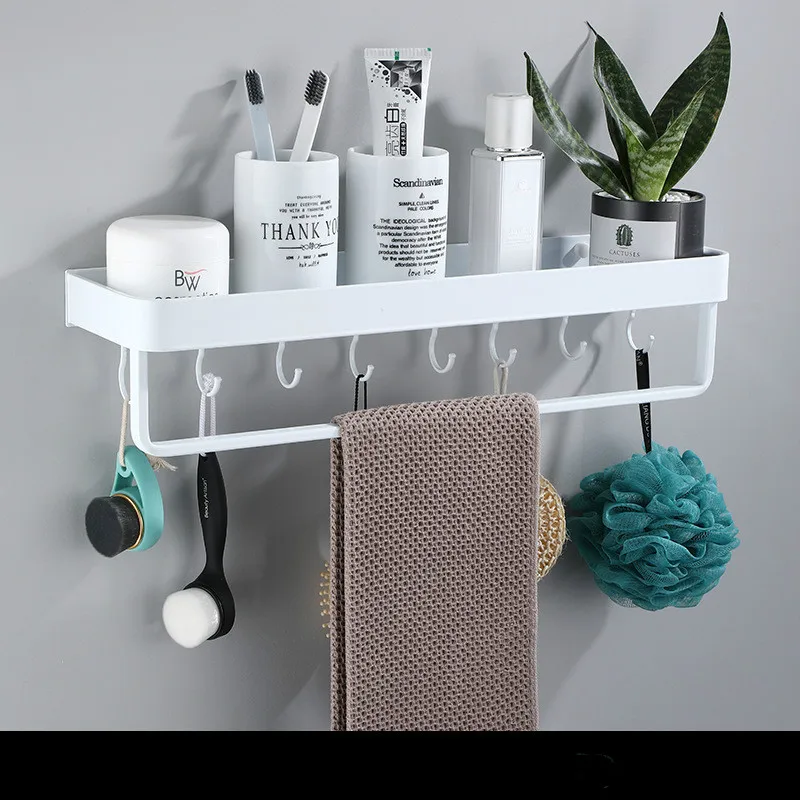 with Two Hooks Size : 40cm Perforated Wall-mounted AIHU Black Space Aluminum Single Towel Bar A Bathroom Shelf Storage Rack Balcony Slippers 400/600 * 60 * 40mm