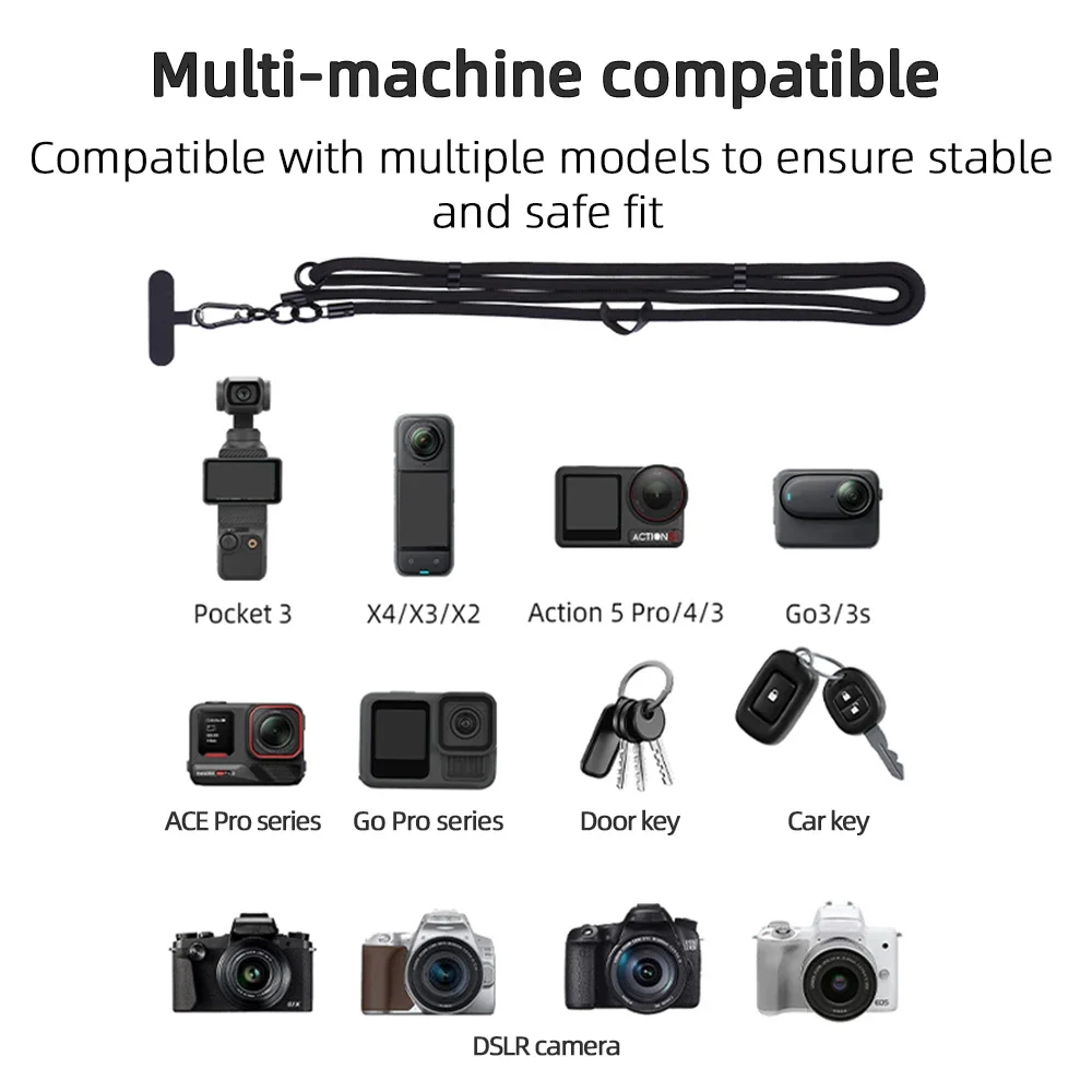 BRDRC Verstellbares Lanyard-Halsband, langes Seil, Schultergurt für DJI OSMO 360 Pocket 3/Action 5 Pro/Insta360 X5 Kamerazubehör – Detail 10