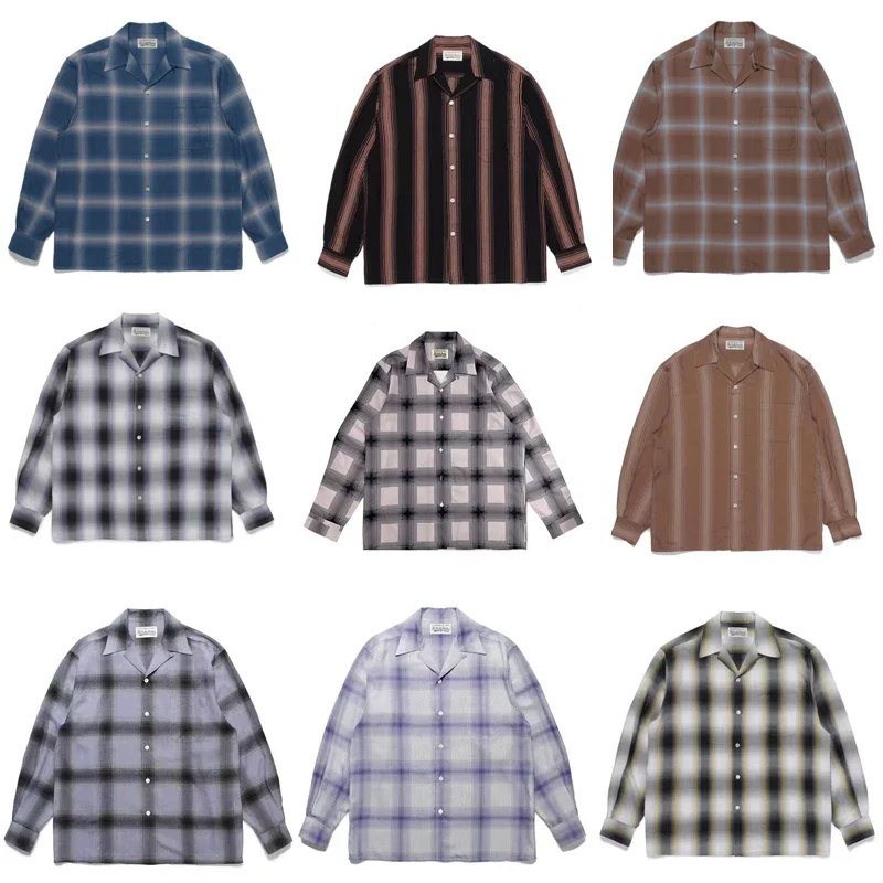 

Stripe Plaid Multi Version WACKO MARIA Shirts Men Women High Quality Casual Pocket Long Sleeve Shirts Hawaii Beach Clothing