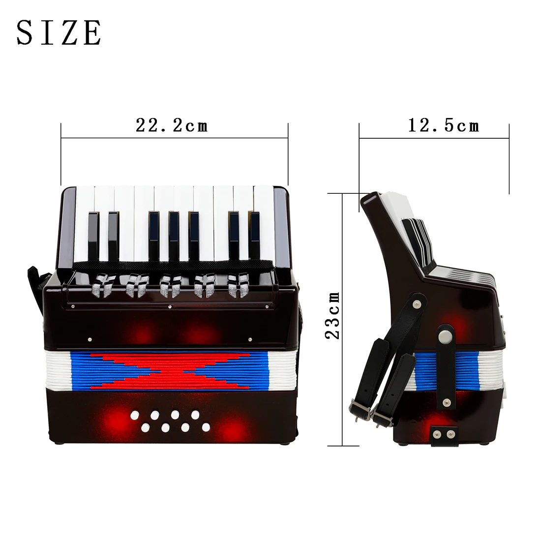 17 Keys 8 Bass Dark Wine Accordion Professional  Celluloid Accordion for Performance/Learning Keyboard Instruments