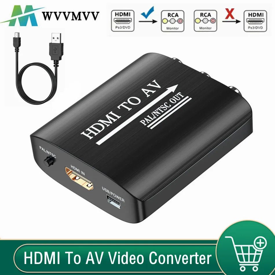 

HDMI-compatible To AV RCA CVSB L/R Video 1080P Scaler Adapter Converter Box HD Video Composite Adapter Support NTSC PAL Output