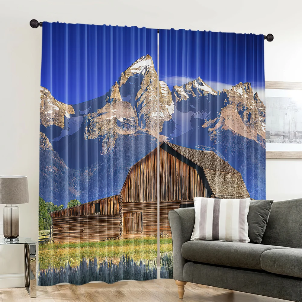 2pcs, spring summer Curtains Moulton Barn and Grand Teton National Park Prints Light Filtering Curtains Versatile Fabric 6