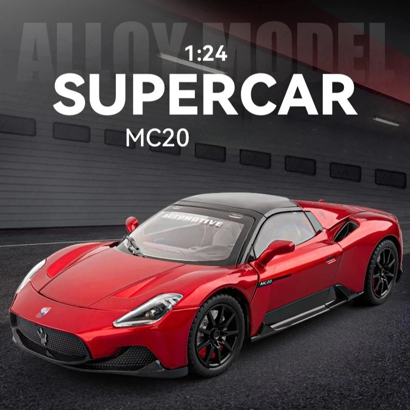 다이캐스트 합금 1:24 MC20 컨버터블 슈퍼카 모델 (사운드 및 라이트, 풀백 기능 포함) 어린이 장난감 자동차 장식품 선물