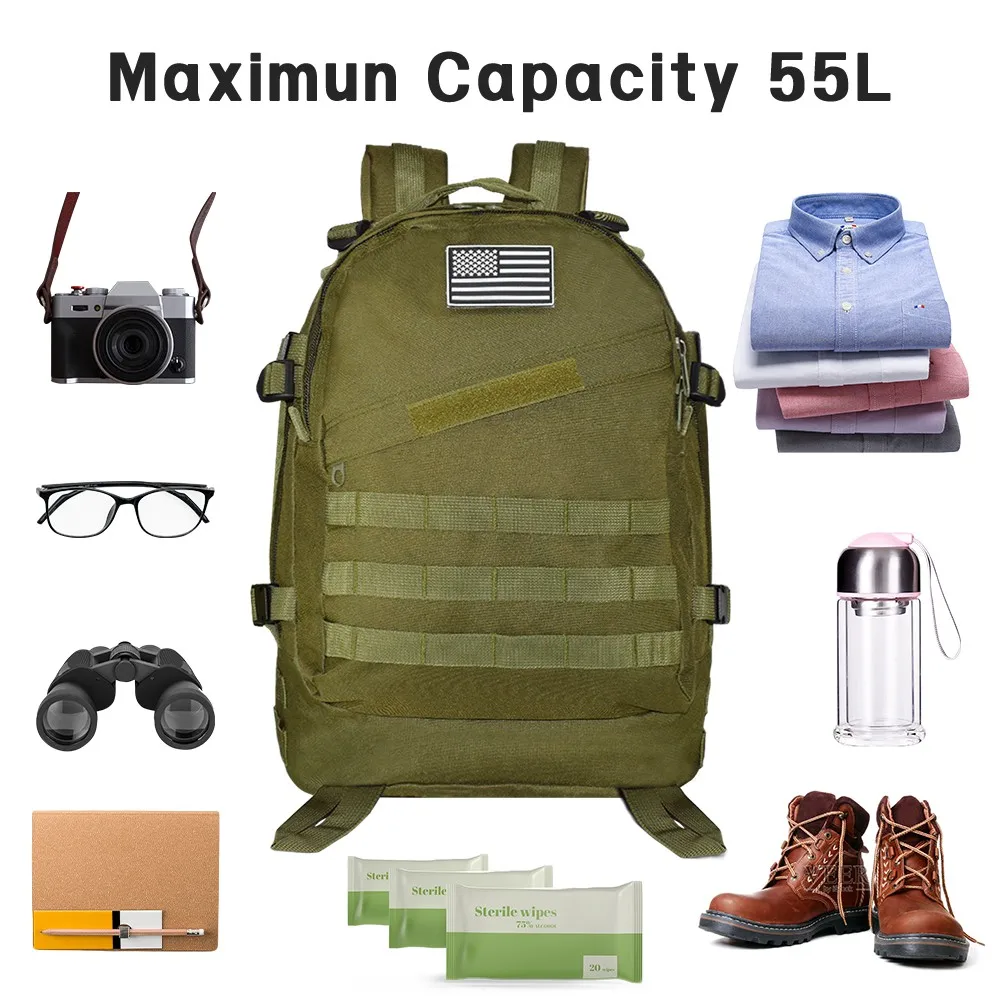 55L 3D Outdoor Sport Military Backpack Tactical Backpacks Climbing Backpack Camping Hiking Trekking Rucksack Travel Military Bag