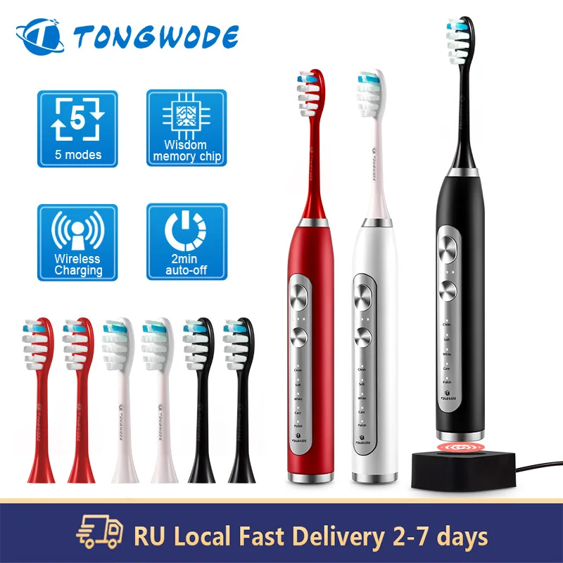 Ultrasonic Electric Toothbrush Wireless Charging for Adult IPX7 Waterproof Replacement Heads Whitening Teeth Timer Smart Brush
