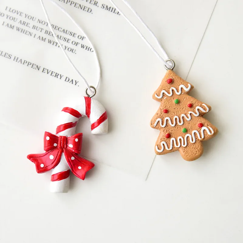 Christmas Decorations DIY Kit Resin Gingerbread Man & Candy Ornaments Set for Xmas Tree Home Party Festive Hanging Decor