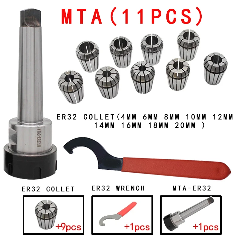 Spring Clamps ER32 21PCS MT4 ER32 MT3 MT2 1PCS Wrench 1PCS Collet Chuck Morse Holder Cone CNC Milling Lathe tool spring collet collet chuck spring collet chuck engraving collet chuck
