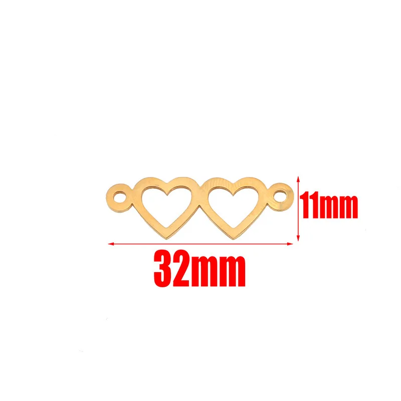 Stainless Steel Gold Double Heart Charm High Quality Connector for Bracelet Necklace Hollow Pendants Diy Jewelry Making 2
