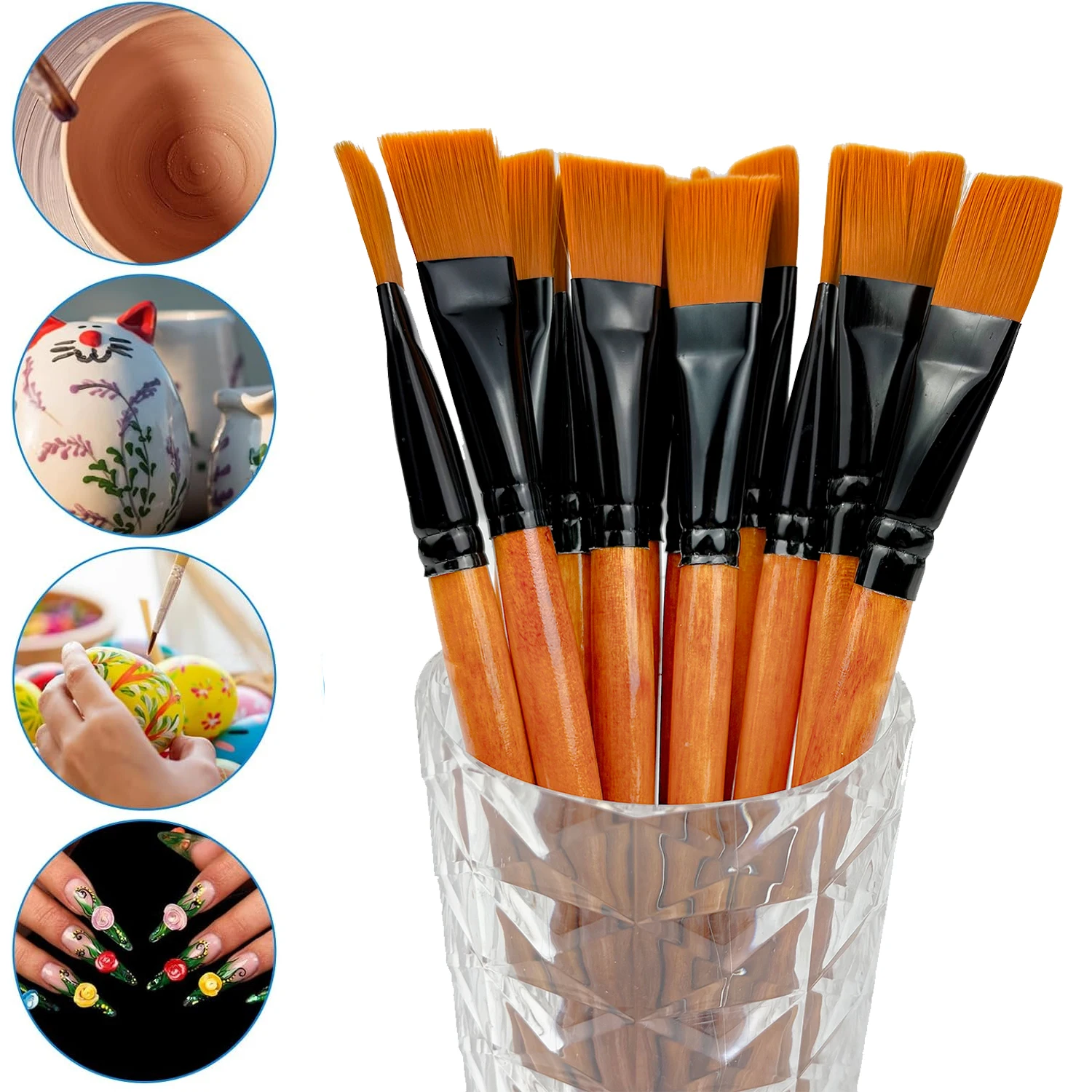 12pcs Wide Flat Acrylic Paint Brushes - 3/4 Inch Synthetic Nylon Bristles for Detail Art Painting, Oil, Watercolor - Bulk Paint 6
