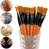 12pcs Wide Flat Acrylic Paint Brushes - 3/4 Inch Synthetic Nylon Bristles for Detail Art Painting, Oil, Watercolor - Bulk Paint 6