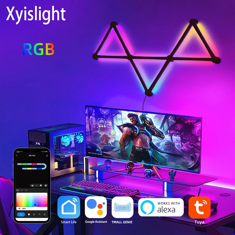 WiFi LED Luzes de Parede Cor Regulável Inteligente Música Sincronização Ritmo RGB Luz Atmosfera para GamingRoom Casa Decoração de Parede Barras Kit