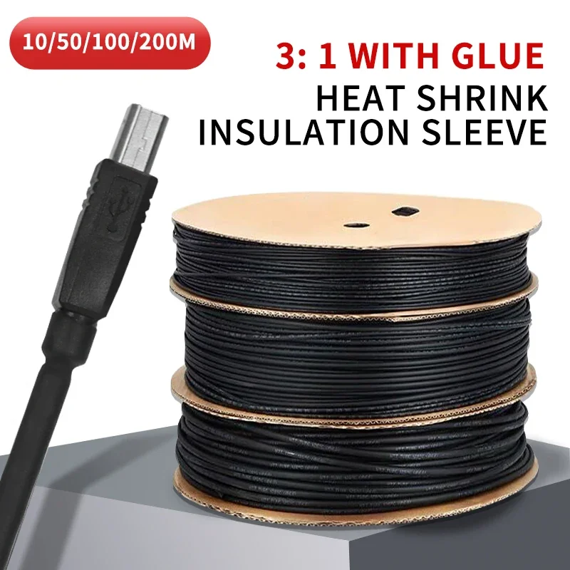 Heat Shrink Tube 100 Meters/10M Heat Shrink Tube Dia 3:1Ratio Adhesive Lined Polyolefin Thermal Cable Sleeve Insulated 2.4/3.2/4.8/6.4/7.9/9.5/mm