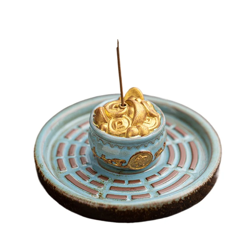 Creative Treasure Bowl Fragrance Insertion Holder Gold Toad Plate Incense Burner Eight Trigrams Aroma Stand Table Decoration