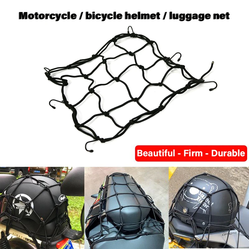 Motorcycle net pocket 6 hooks Fuel Tank Mesh Net Motorbiker Cargo Helmet Hold Down luggage 30*30cm