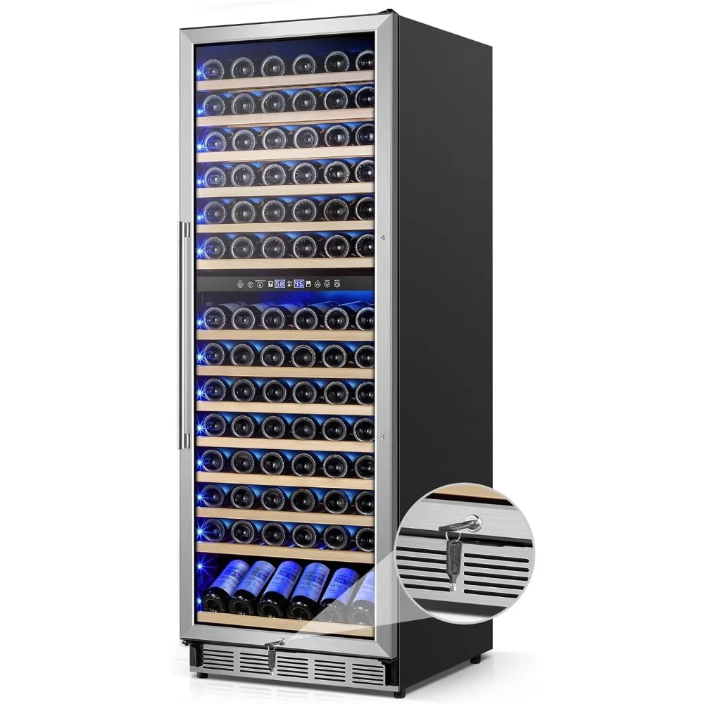 Large Wine Fridge Dual Zones, Tall Freestanding/Built-in Wine Cellar Professional with Reversible Door Sliding Rail Shelves