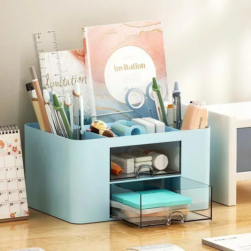 Creative Transparent Drawer Storage Box Home Desktop Cosmetics Organizer Student Pen Holder School Office Stationery Supplies