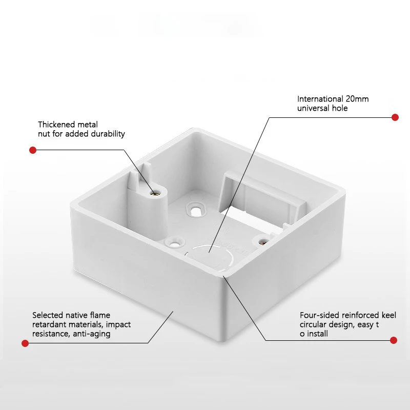 86 Type Square Installation Box Wall External Mounting Switch Box Surface Mounted Plastic Electric Socket Junction Case 1set