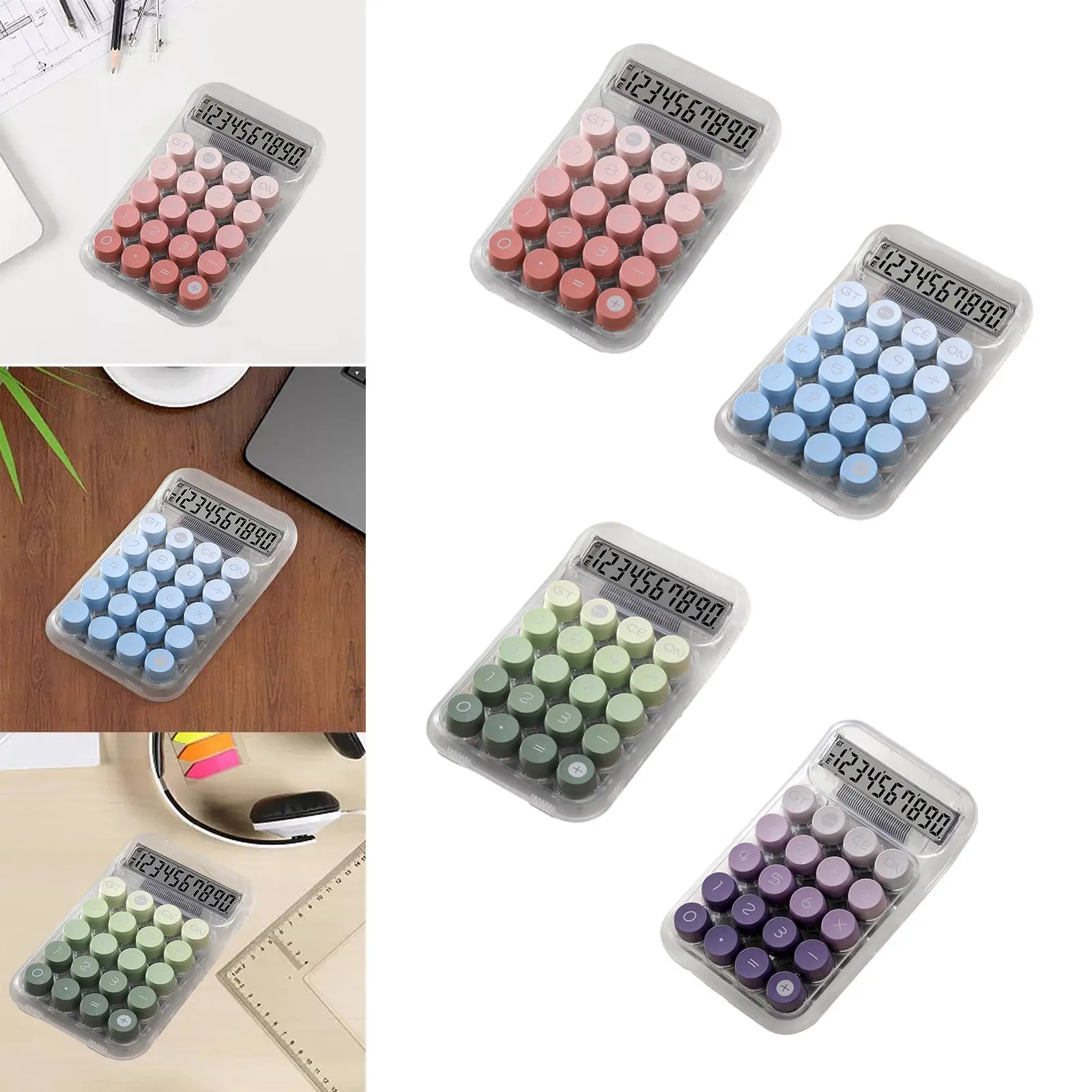 Calculator with Mechanical Buttons Easy to Read Cute Bottom Antiskid Retro with LCD Display for Daily and Basic Office Students