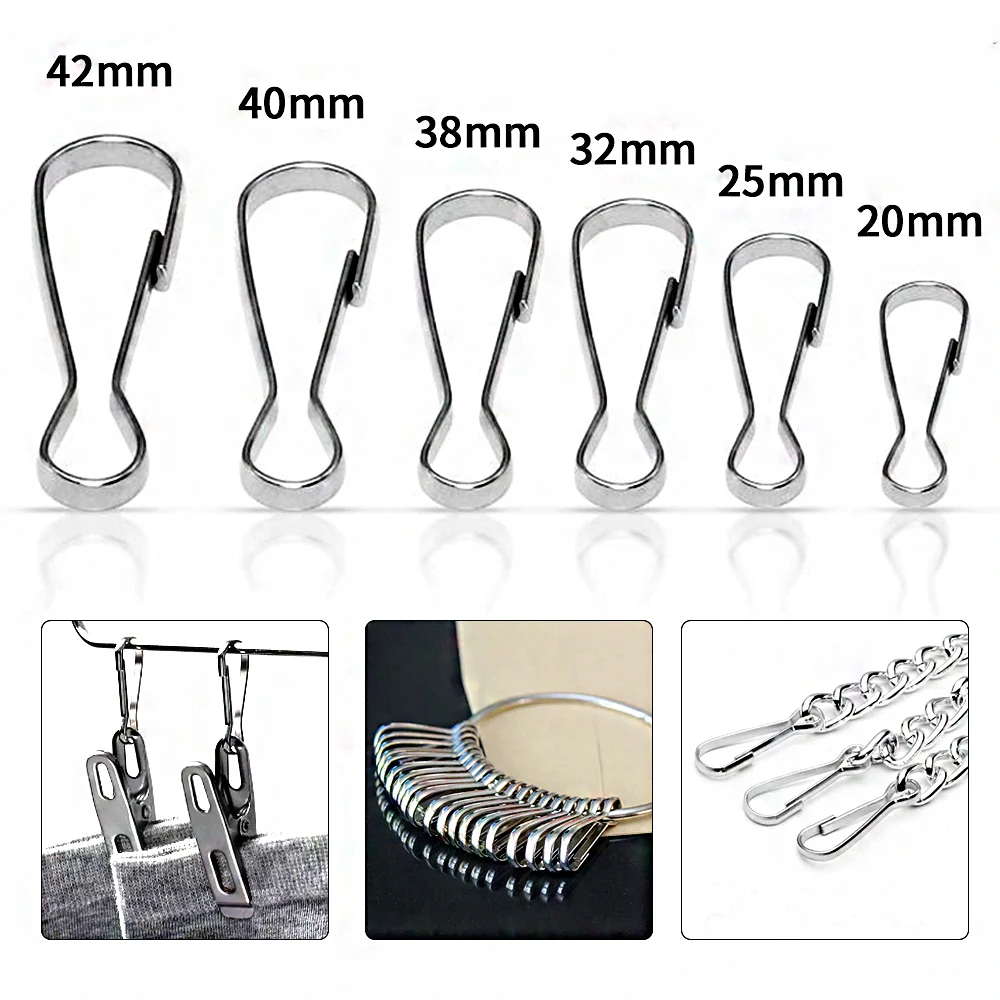 스테인리스 스틸 스냅 스프링 클립 훅 304 녹 방지 22-42mm 깃대 열쇠고리 체인 연결 고리 가방 버클 DIY 액세서리
