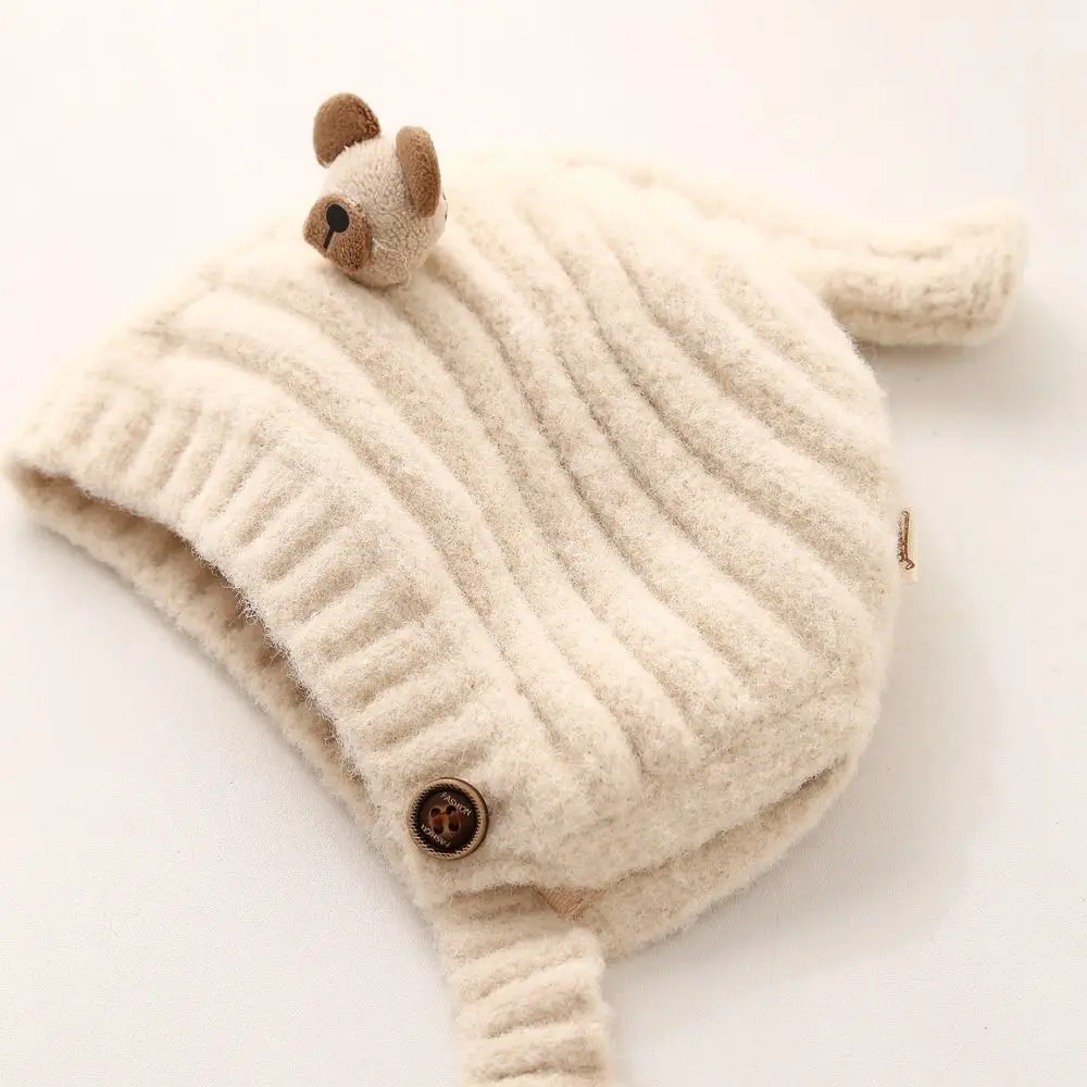 Fashion Warm Baby Knitted Hat Wool Soft Children Pullover Cap Thicken Ear Protection Earmuffs Cap Outdoor