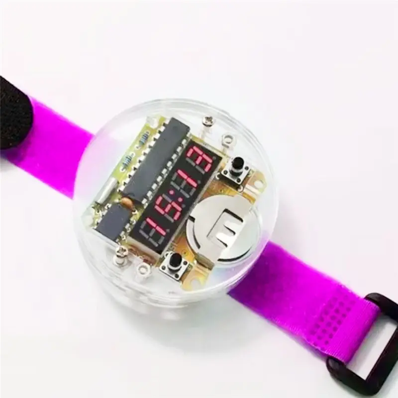 ABUH-DIY 키트 시계 전자 시계 단일 칩 LED 디지털 전자 시계 시계 모듈 커버 스트랩 색상 랜덤