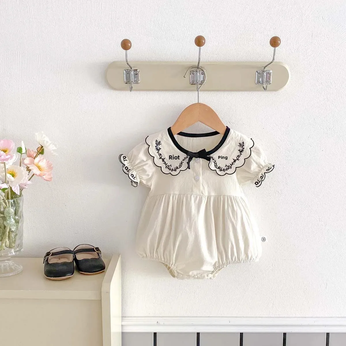 Summer Thin Embroidered Baby Romper Short Sleeve Bib Overalls Butterfly Knot Wrap Baby Girl Clothes Cotton Onesie Babygrow