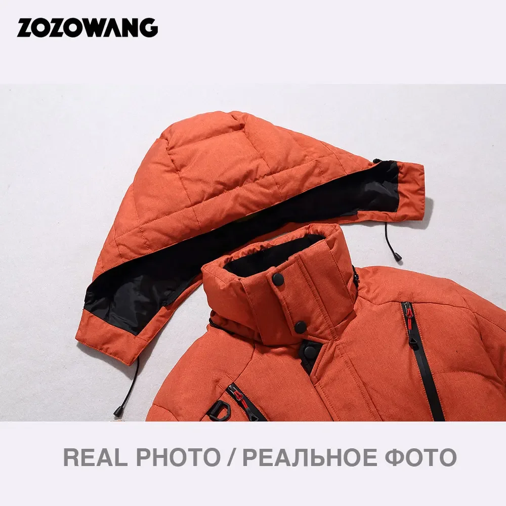 ZOZOWANG Duck Down Jacket Men Thicken Hooded Long Sleeve Blue Down Zipper Pocket Coat Warm Feather Winter Men Jacket 5XL