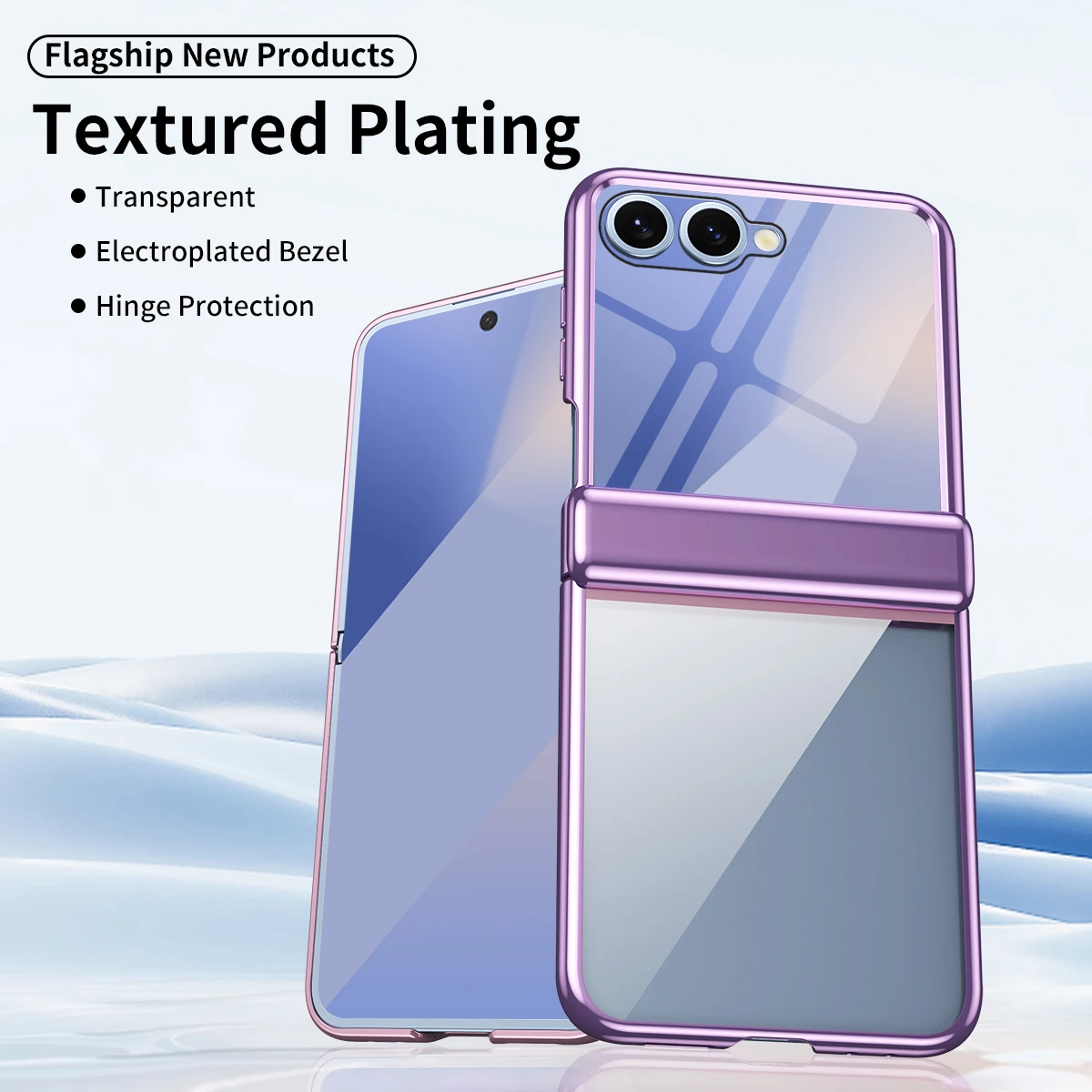 Premium High Clear Plating Shockproof Flip Phone Case with Hinged Glass Film Protection