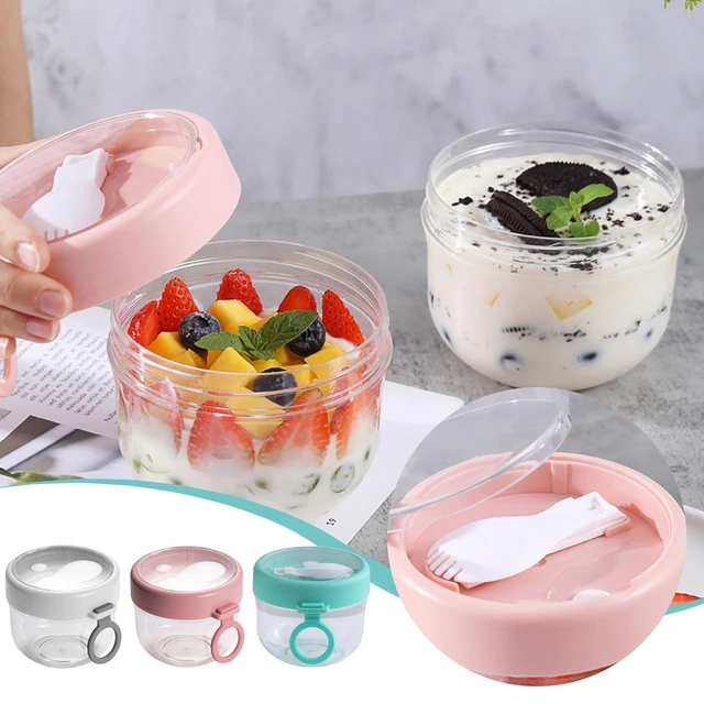 4 Pcs Portable Breakfast Cup Overnight Oat Food Container With Lid And  Spoon Leakproof Breakfast On The Go Cups For Cereal Milk - AliExpress